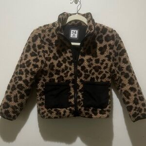 CottonOn Kids Leopard Zipper Teddy Bomber Jacket Size 7-8